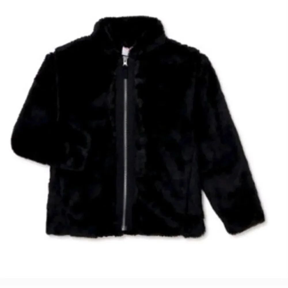 Wonder Nation black faux fur jacket coat 10-12 large